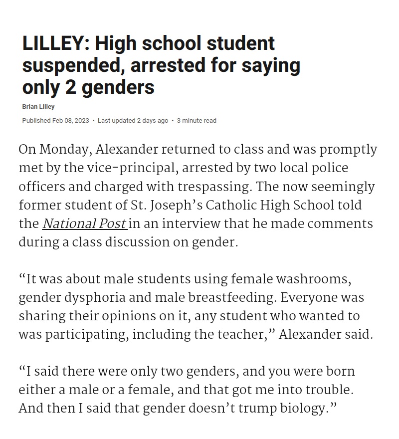 josh alexander suspended and arrested for saying there are only two genders